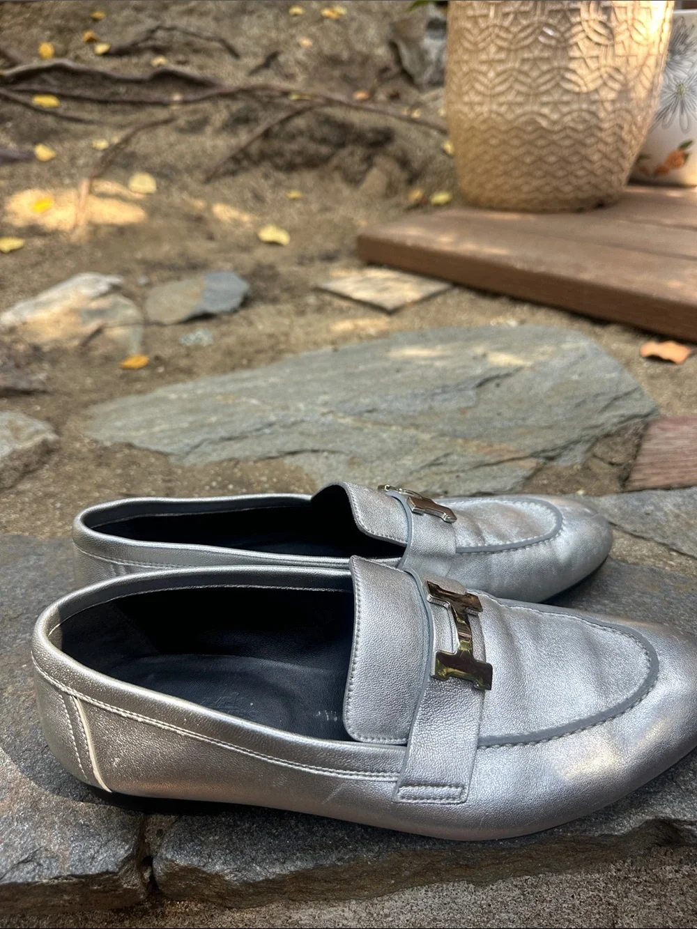 Hermes silver loafers